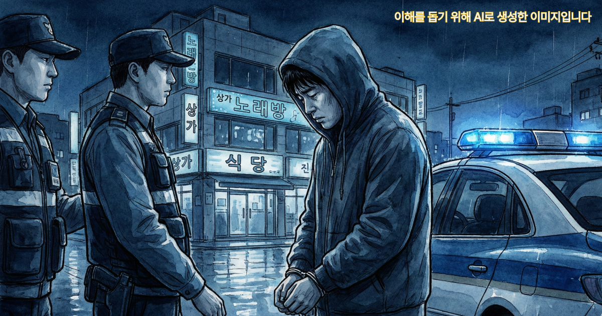 현주건조물방화미수죄로 현행범 체포된 모습