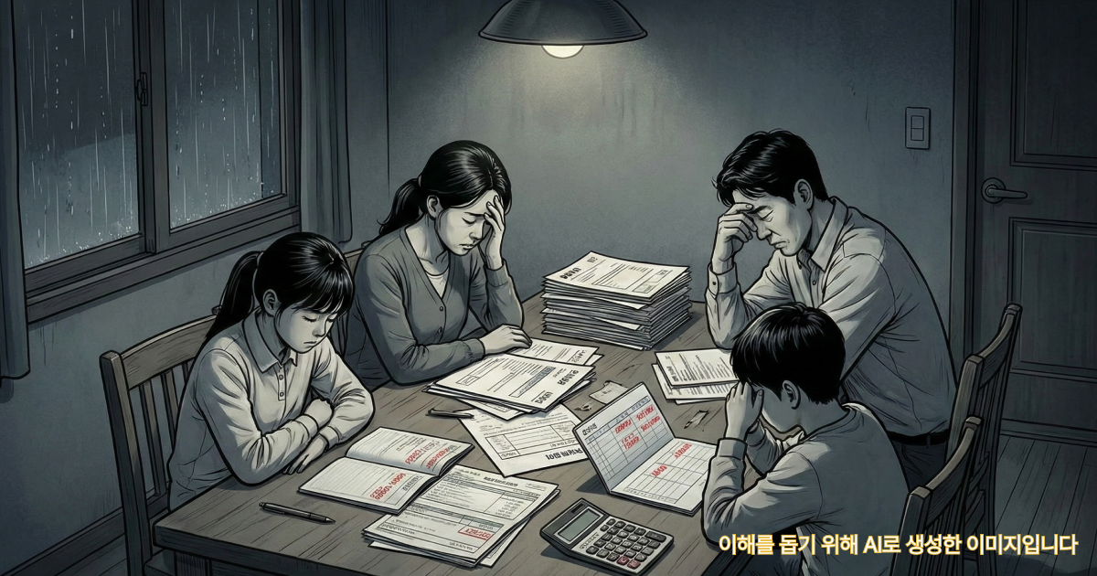 빚 상속 위기로 인해 침울해하는 가족의 모습
