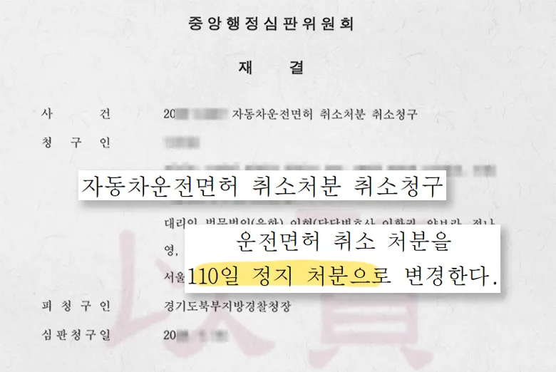 자동차운전면허 취소처분 취소청구 재결서