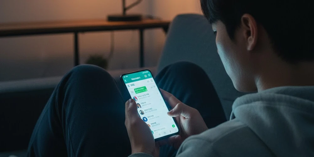 오픈채팅하는 남자의 이미지