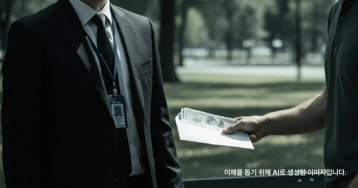 공원에서 은행 직원인척하며 돈다발을 건내받는 이미지