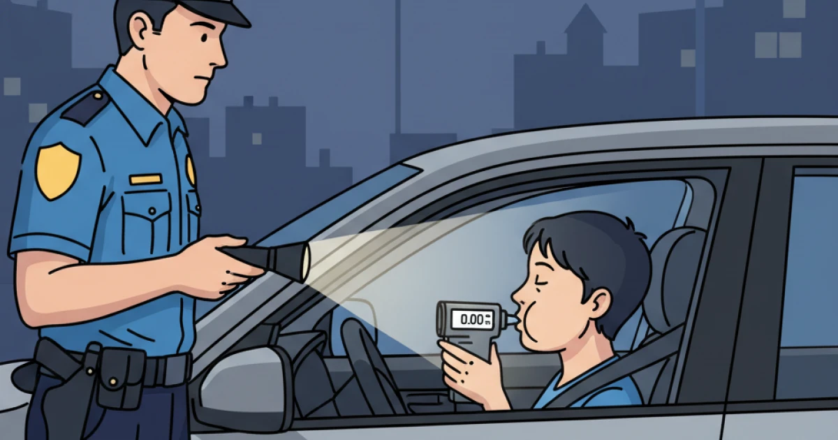 거짓으로 음주측정하는 사람의 모습