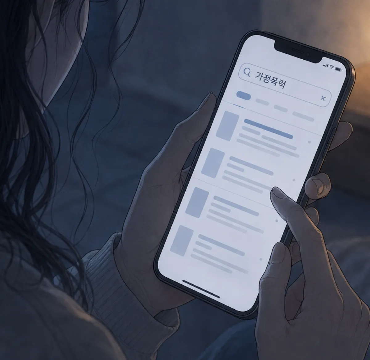 가정폭력 신고 후기를 찾아보고 있는 여자 가정폭력 신고 후기를 찾아보고 있는 여자