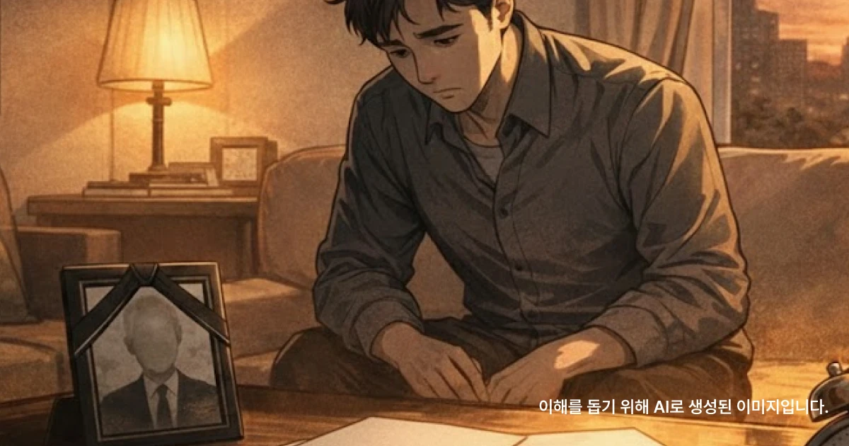 부모 빚 자식 책임 문제로 고민하는 의뢰인이 거실에서 채권추심 서류를 바라보는 장면