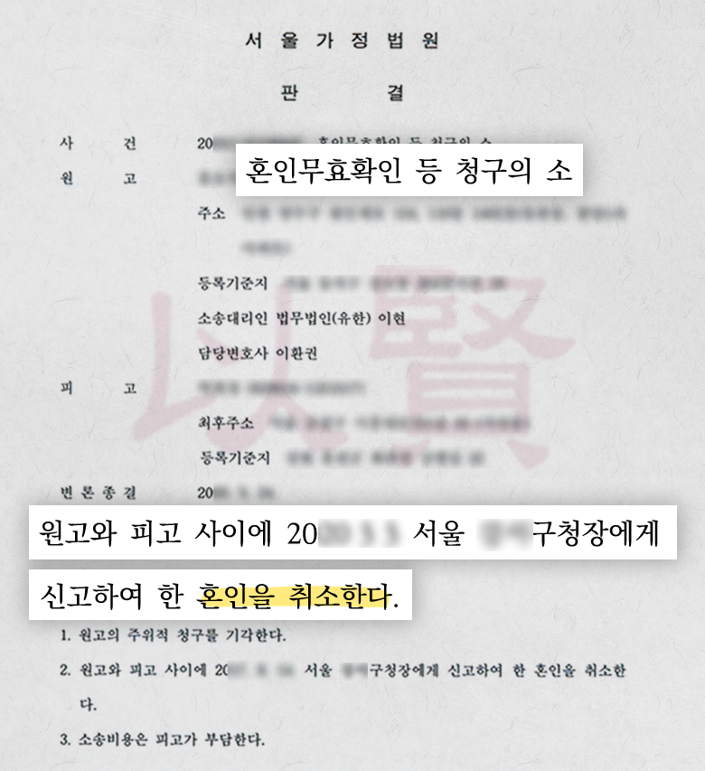 혼인취소 결정받은 판결문
