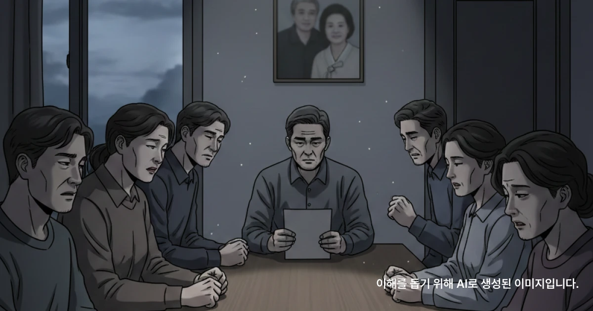 고인의 상속채무로 인해 가족들이 상속 절차를 고민하는 장면