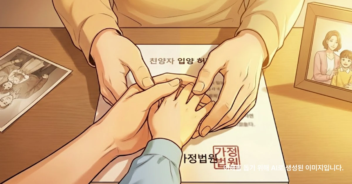 친양자입양 허가 문서 위에 포개진 새 가족의 손