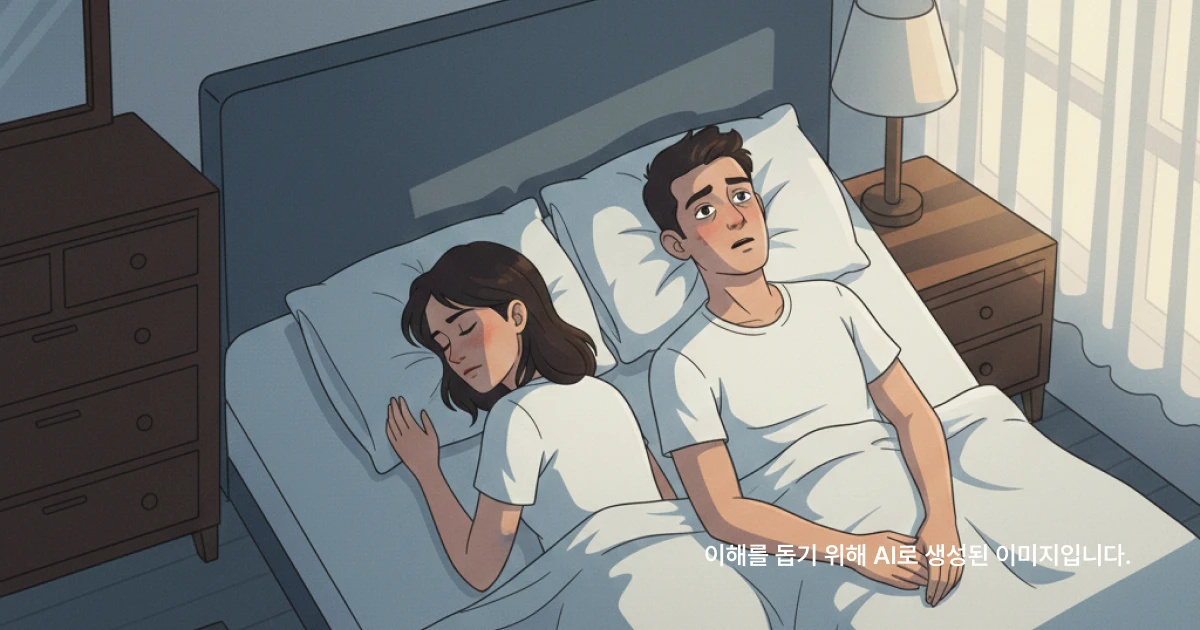 법원에서 상간녀 소송 소장을 받고 불안에 잠을 이루지 못하는 남자의 모습