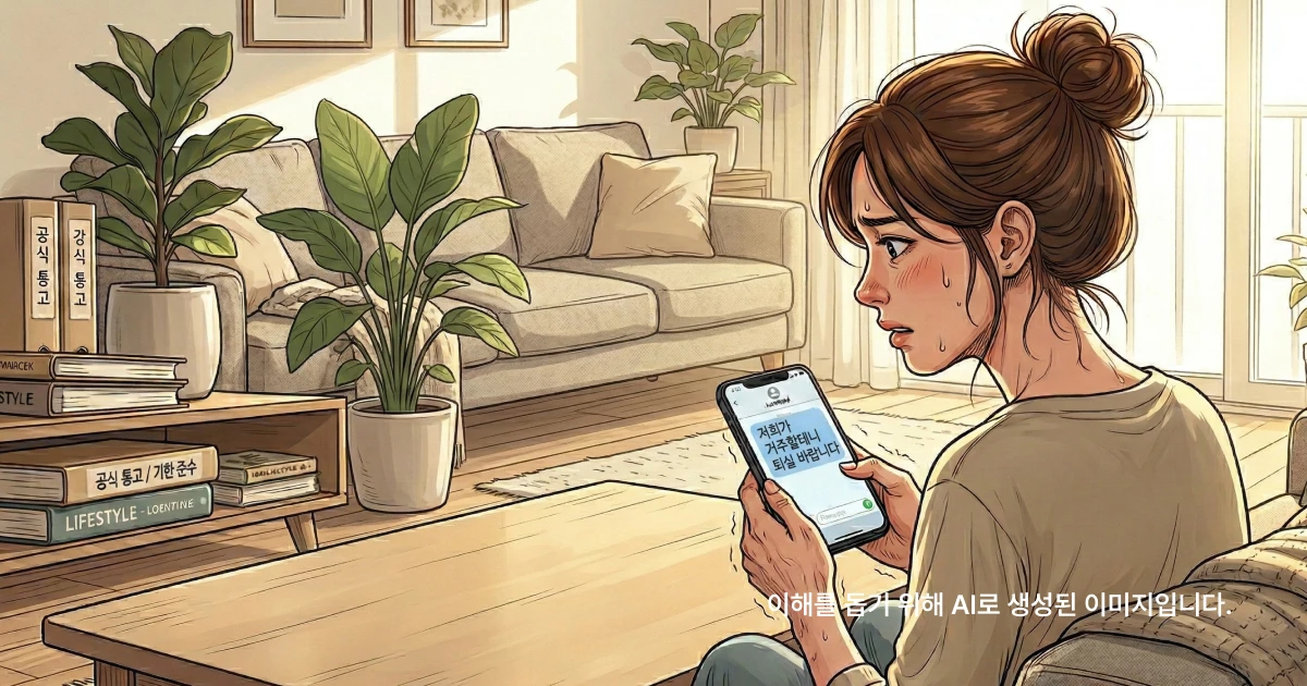 집주인의 문자를 보고 곤란해하는 모습