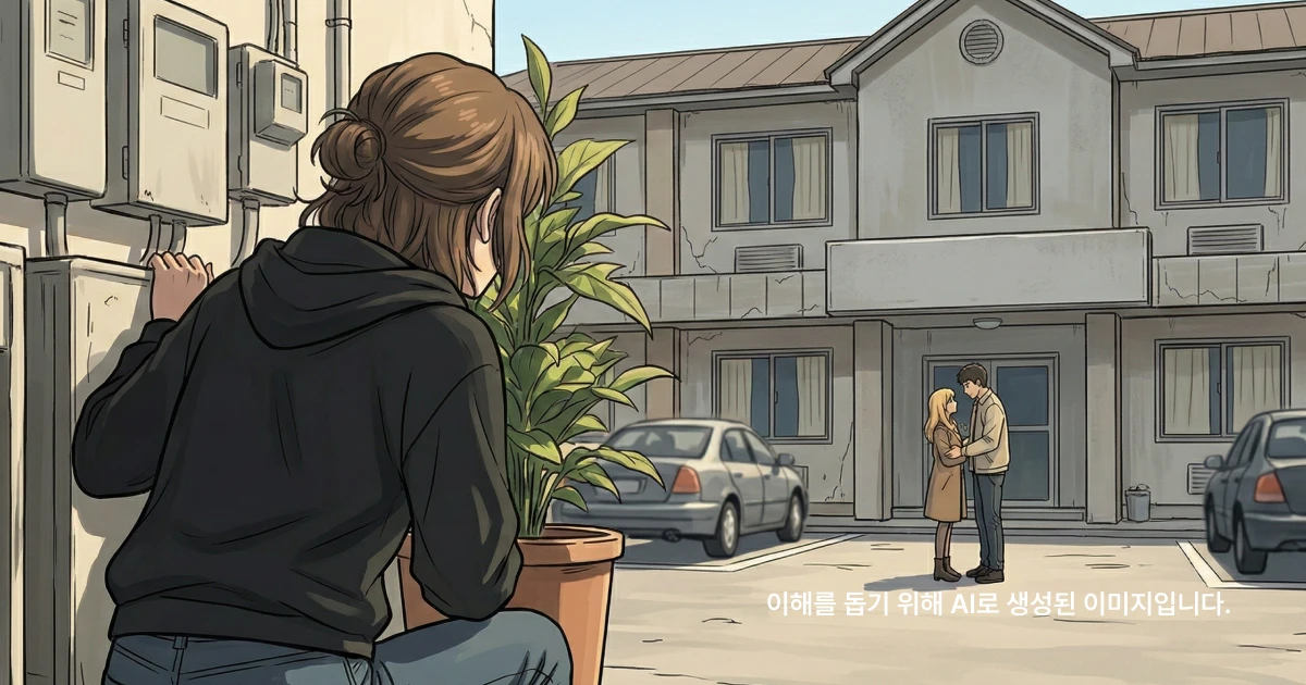 모텔 앞 불륜을 숨어서 지켜보는 모습