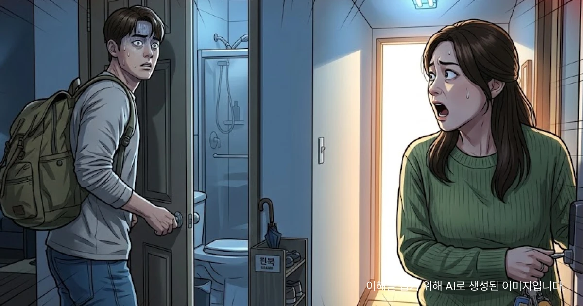 야간주거침입절도로 집주인에게 들켜서 당황해하는 장면