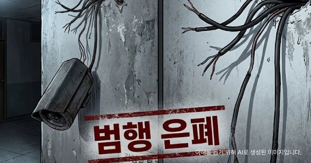 특수절도 집행유예 사례인 뜯어져 있는 cctv 앞에 ”범행 은폐”가 적힌 이미지