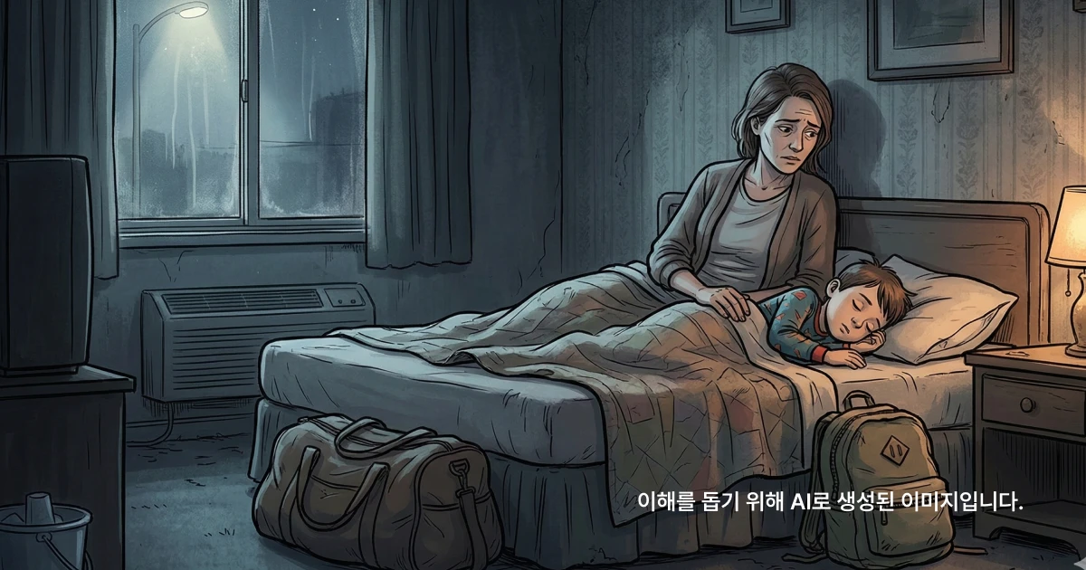 가정폭력으로 집을 나와 모텔에서 잠을 청하는 엄마와 아이