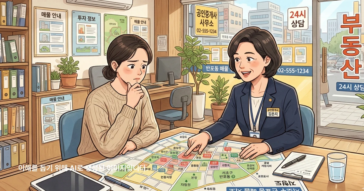 공인중개사와 매물에 대해 이야기하는 의뢰인의 모습