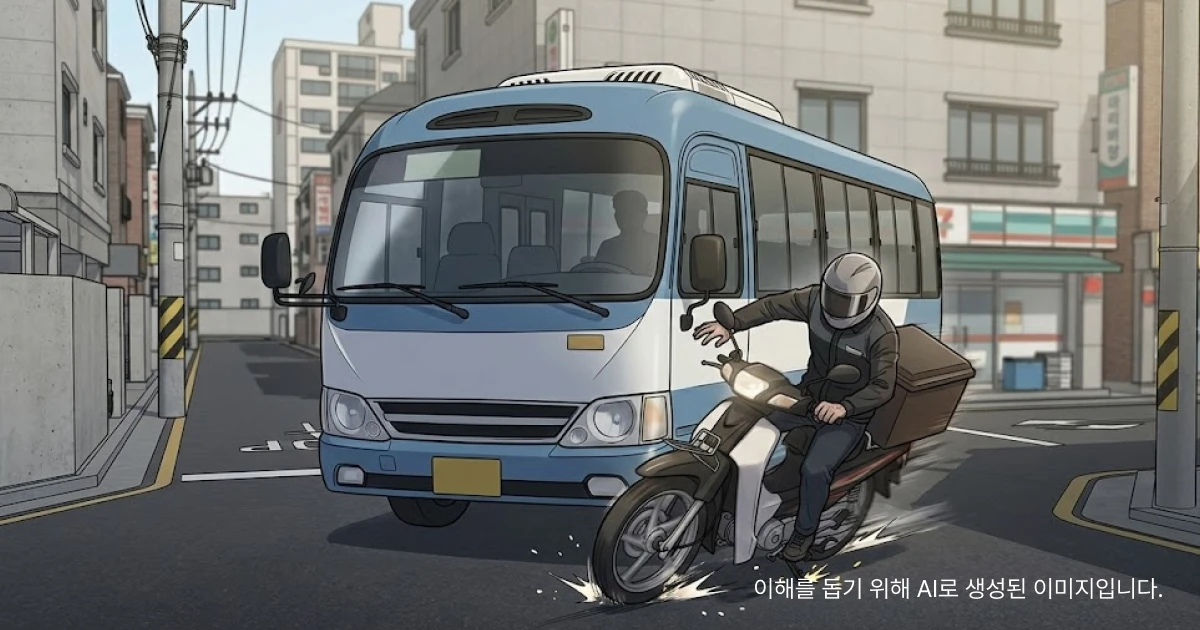 교통사고 합의가 필요했던 사례중 하나인 마을버스와 오토바이가 부딪히는 장면