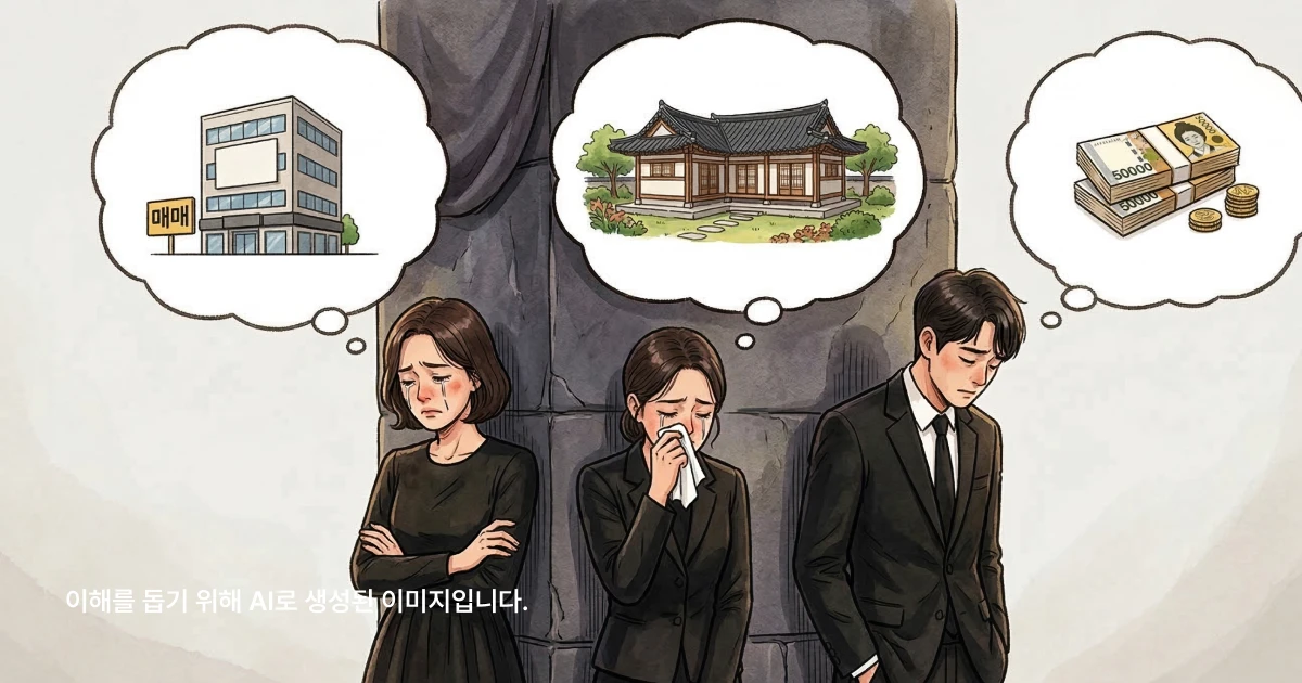장례식 이후 재산에 대해 생각하는 자식들의 모습