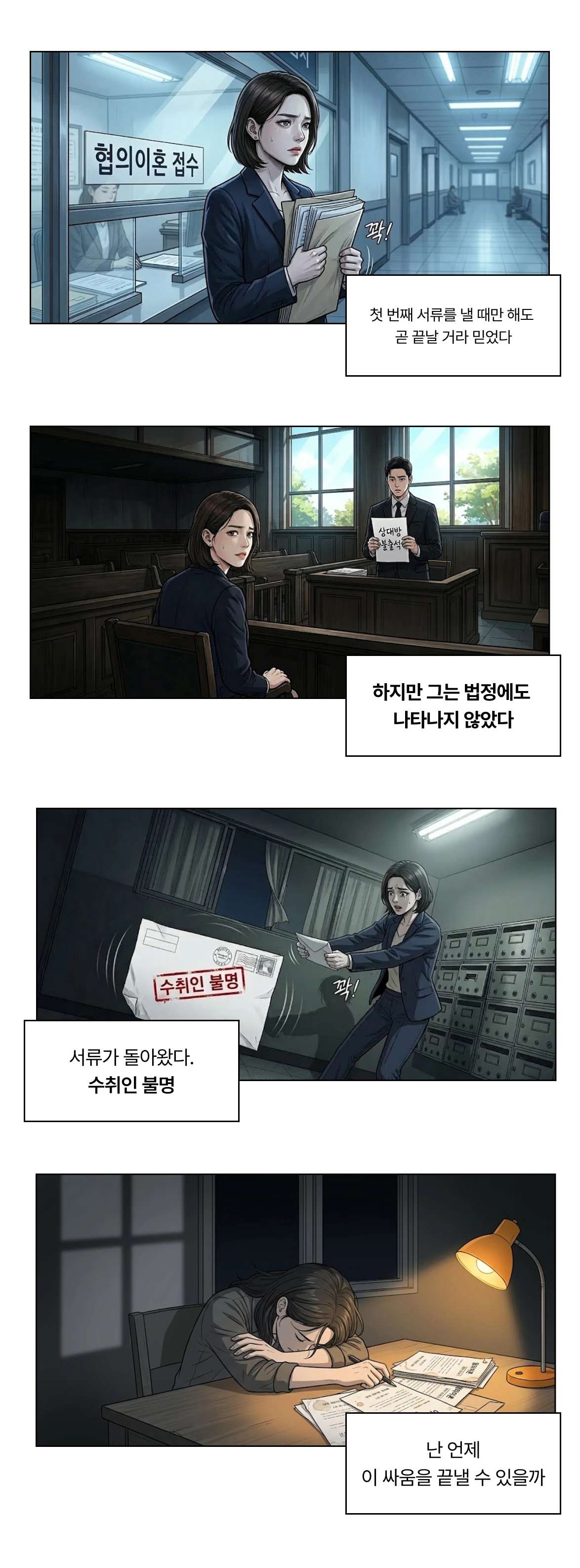 상습폭행으로 이혼시도하는 아내 그러나 남편이 이혼서류를 안 받을 때 상황을 나타내는 이미지