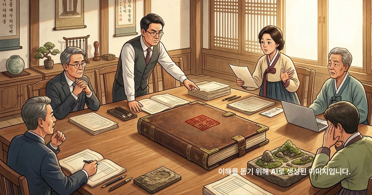 종중 규약에 대해 논의하는 종중원들