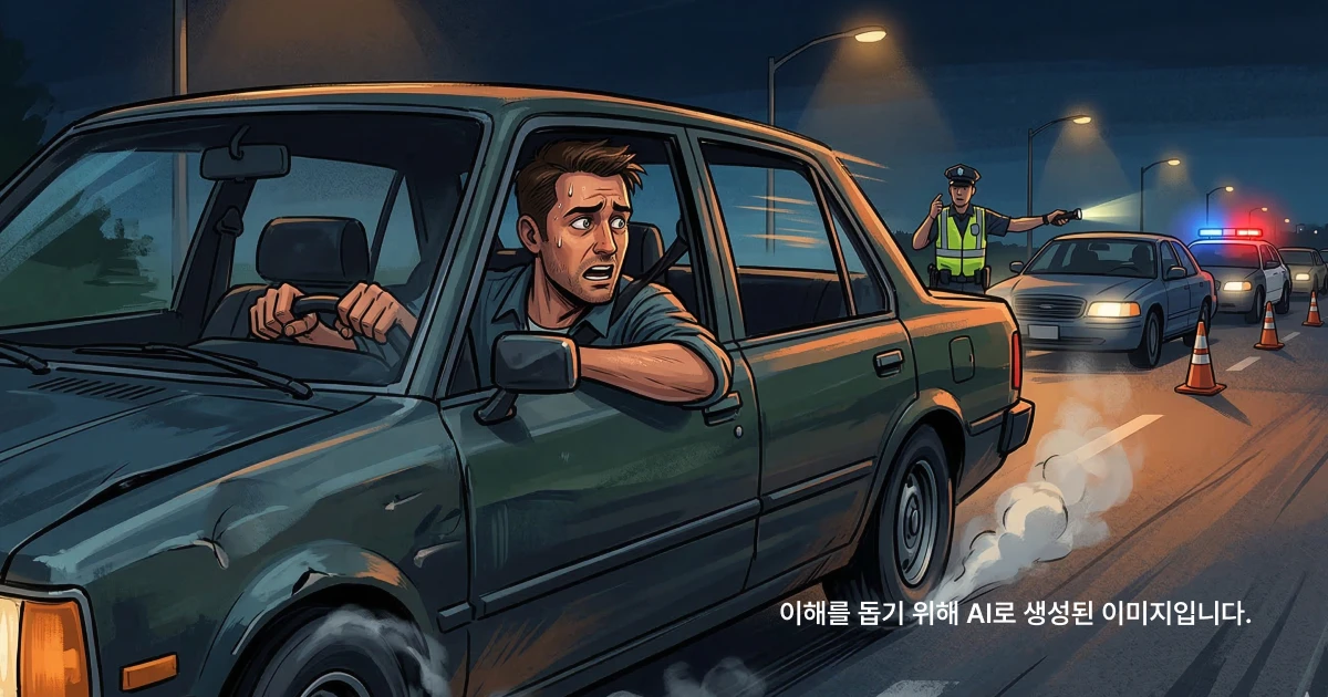 음주운전 측정에 도망치는 남자