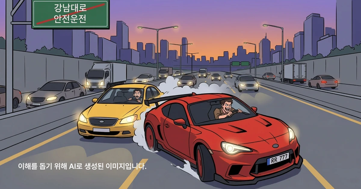 도로에서 난폭운전하는 운전자