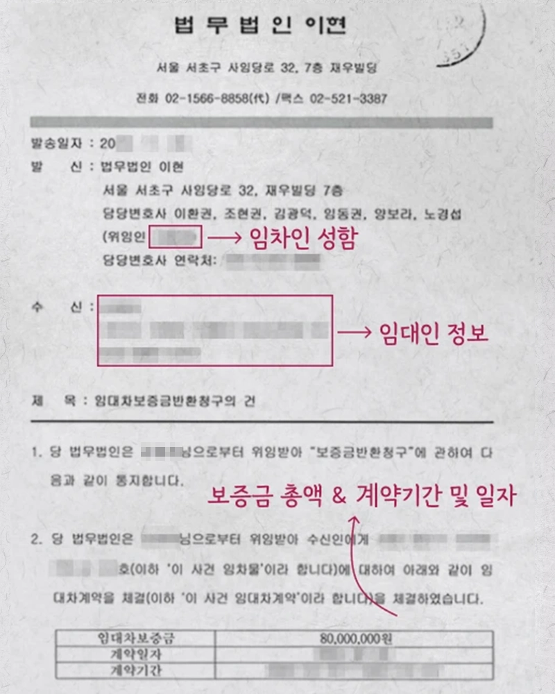 이현 변호사가 작성한 내용증명 예시