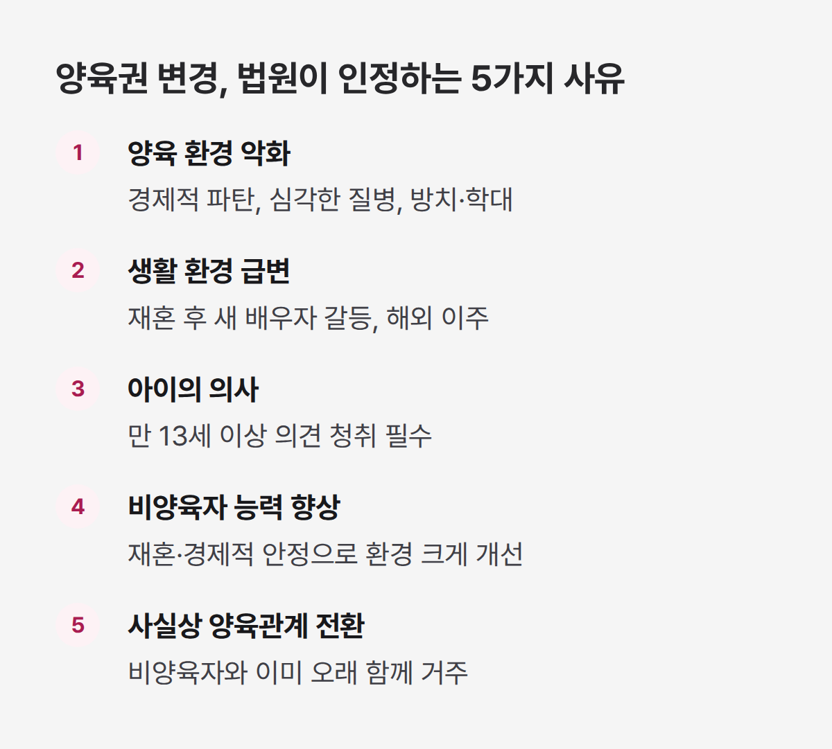 양육권 변경 인정 사유 5가지, 양육 환경 악화부터 아이 의사까지 양육권 변경 인정 사유 5가지, 양육 환경 악화부터 아이 의사까지