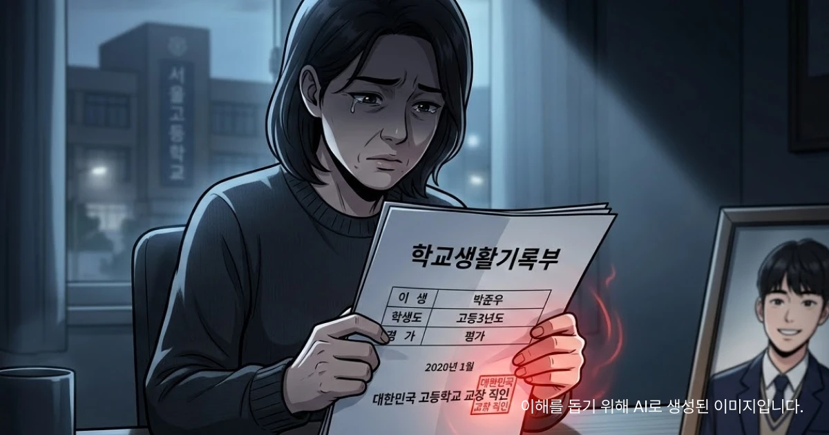 학교폭력으로 인한 생활기록부 기재된걸 확인한 부모님이 슬퍼하는 장면