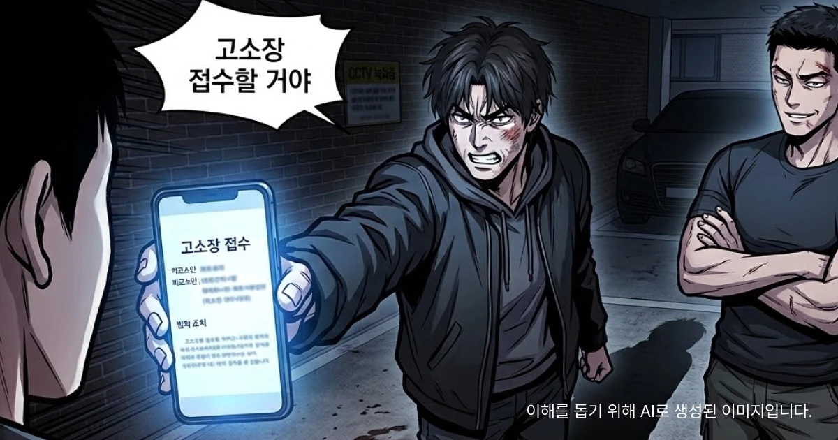 다툼 후 상해죄로 고소하겠다고 협박하는 상대방과 의뢰인의 모습