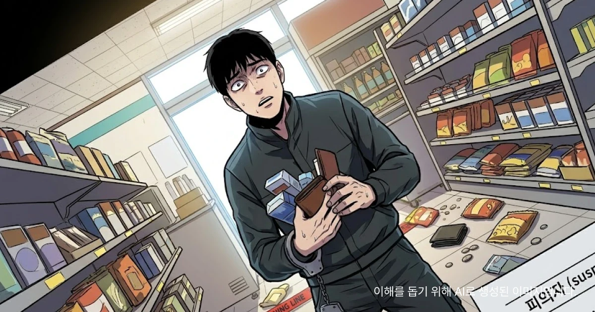 절도죄로 검거된 남성의 수갑 이미지