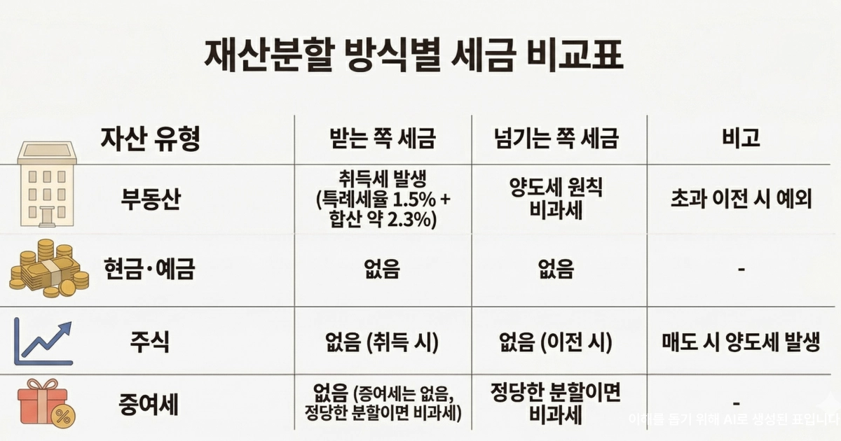 재산분할 방식별 세금 비교표