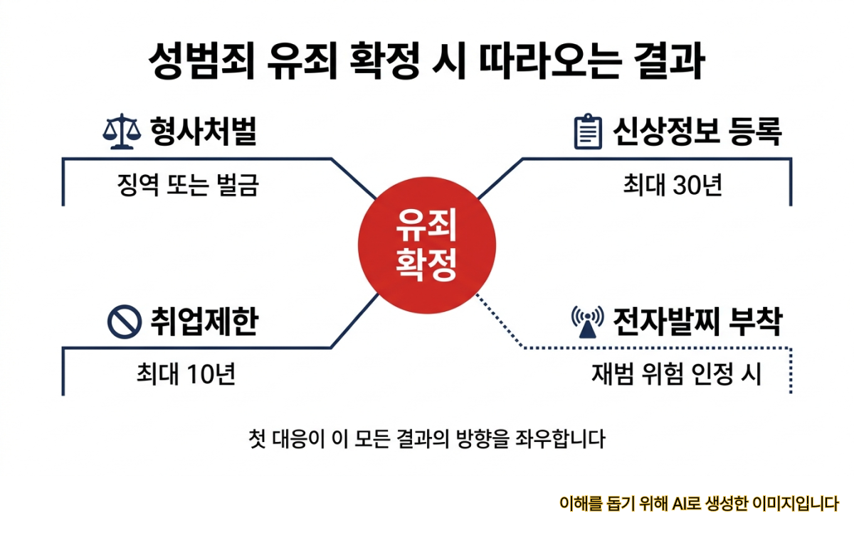 성범죄 유죄 확정 시 형사처벌 및 보안처분 - 신상정보 등록, 취업제한, 전자발찌 등 장기적 결과
