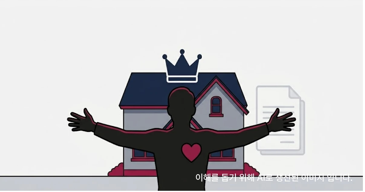 자주점유를 표현하는 한명의 사람과 문서와 집 이미지