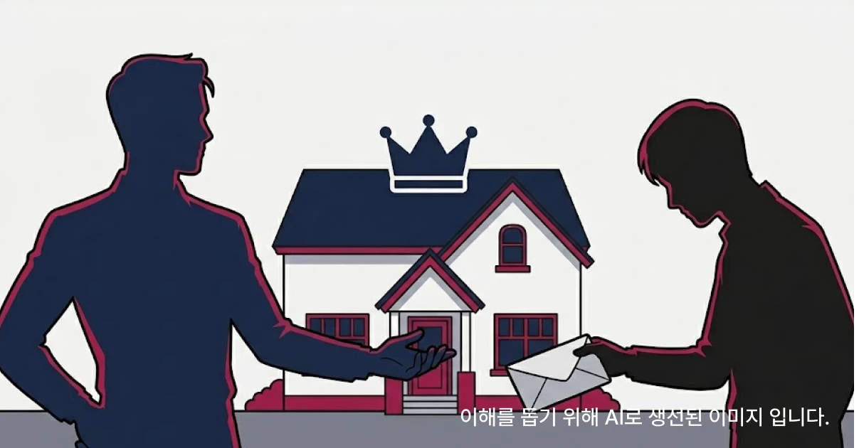 타주점유를 표현하는 2명의 인물과 문서와 집