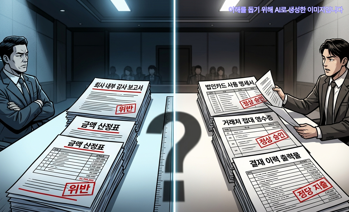 횡령금액 산정 회사측 주장과 실제 사적 사용분이 달라서 정확한 횔령액을 산정중인 이미지