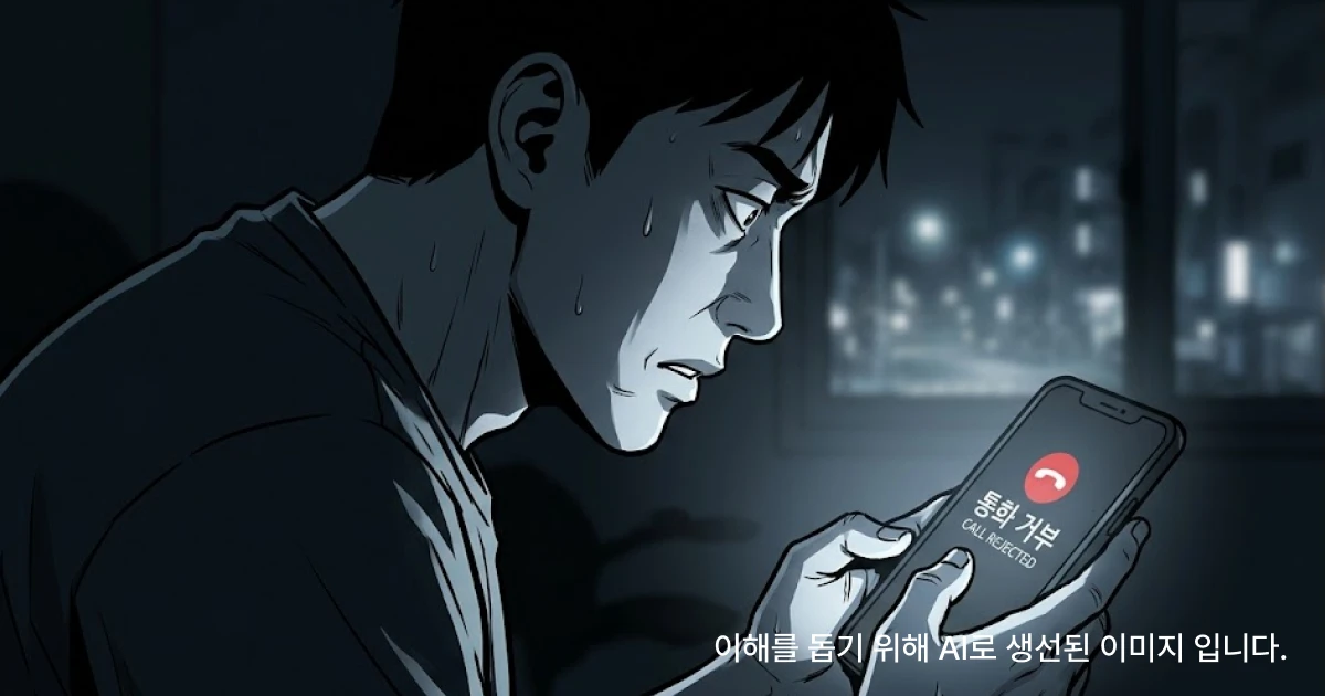 가해자가 합의를 시도하고자 통화를 시도하지만 피해자의 거절로 화면에 통화 거부 표시가 나타낸 이미지