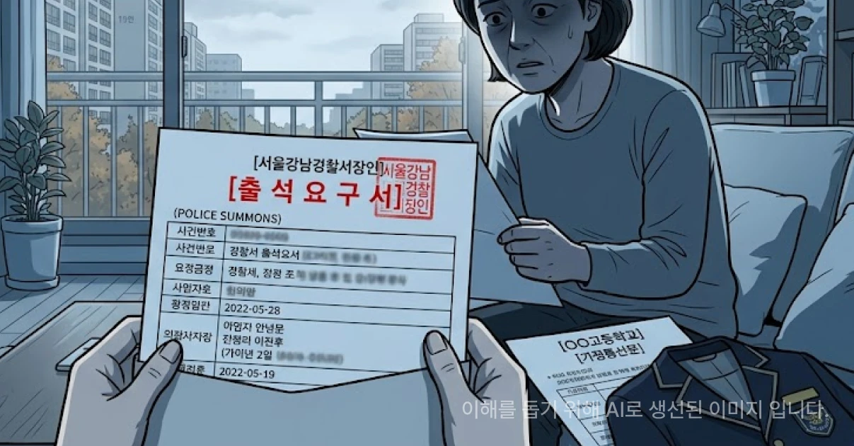 청소년폭행 학교폭행으로 출석요구서를 받아 충격받아 하는 부모의 이미지