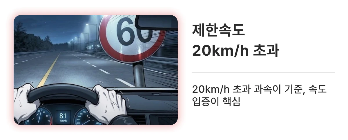 10대 중과실 제한속도 20km/h 초과 과속 이미지