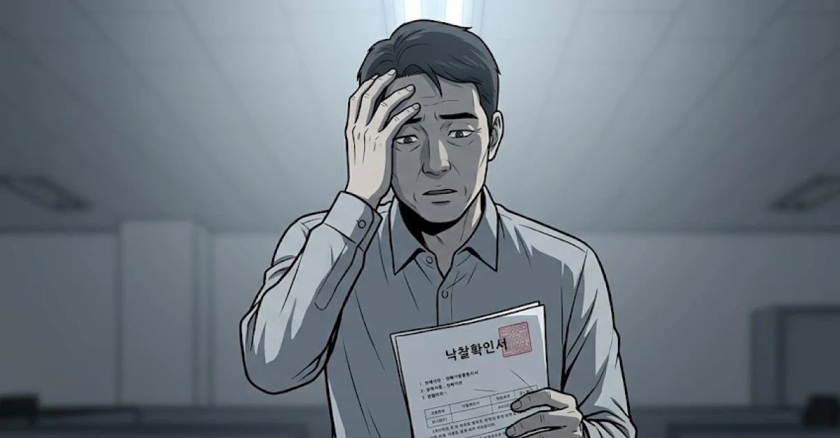 권리분석 없이 낙찰받게 되어 당황한 사람의 이미지