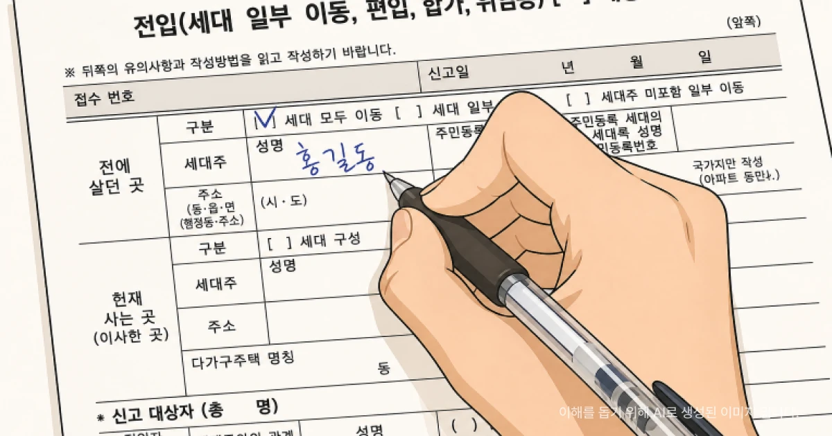 전입신고서 작성 장면, 전세보증금 보호를 위한 기본 절차 설명 이미지
