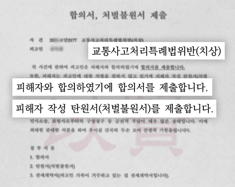 법무법인 이현이 제출한 합의서 및 처벌불원서 일부 내용 발췌