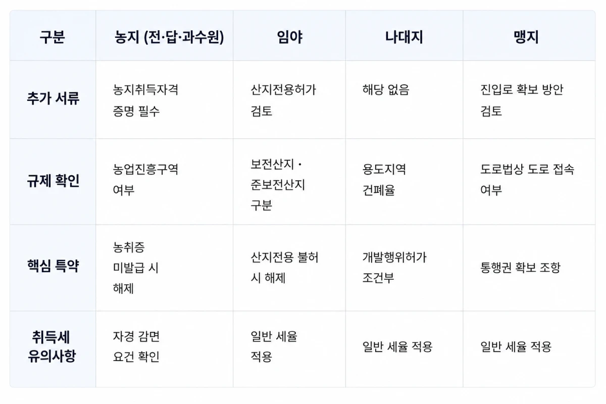 유형별 토지매매계약서 절차 비교 유형별 토지매매계약서 절차 비교