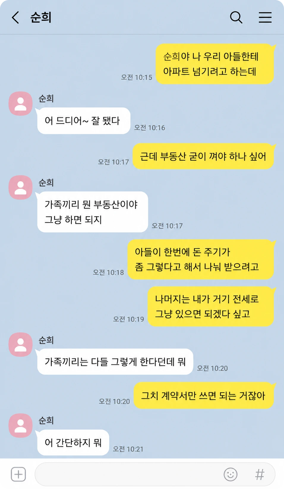가족 간 부동산 매매 실수를 불러온 카톡 대화 재구성