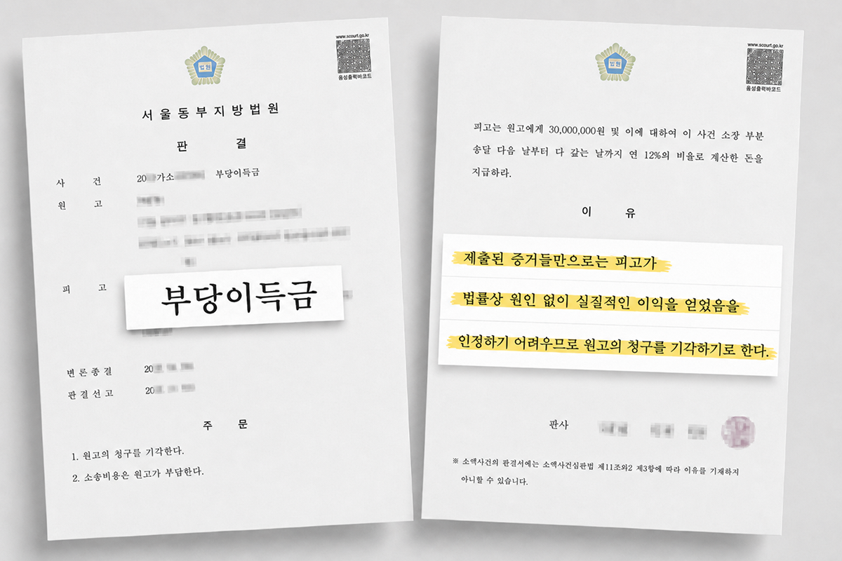 의뢰인 사건의 판결문 중 일부 발췌한 이미지