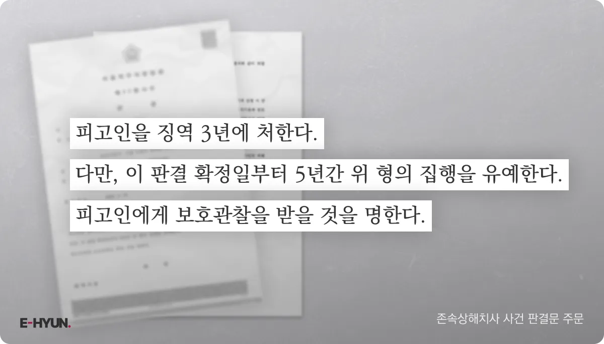 존속상해치사 사건 집행유예 판결문 주문
