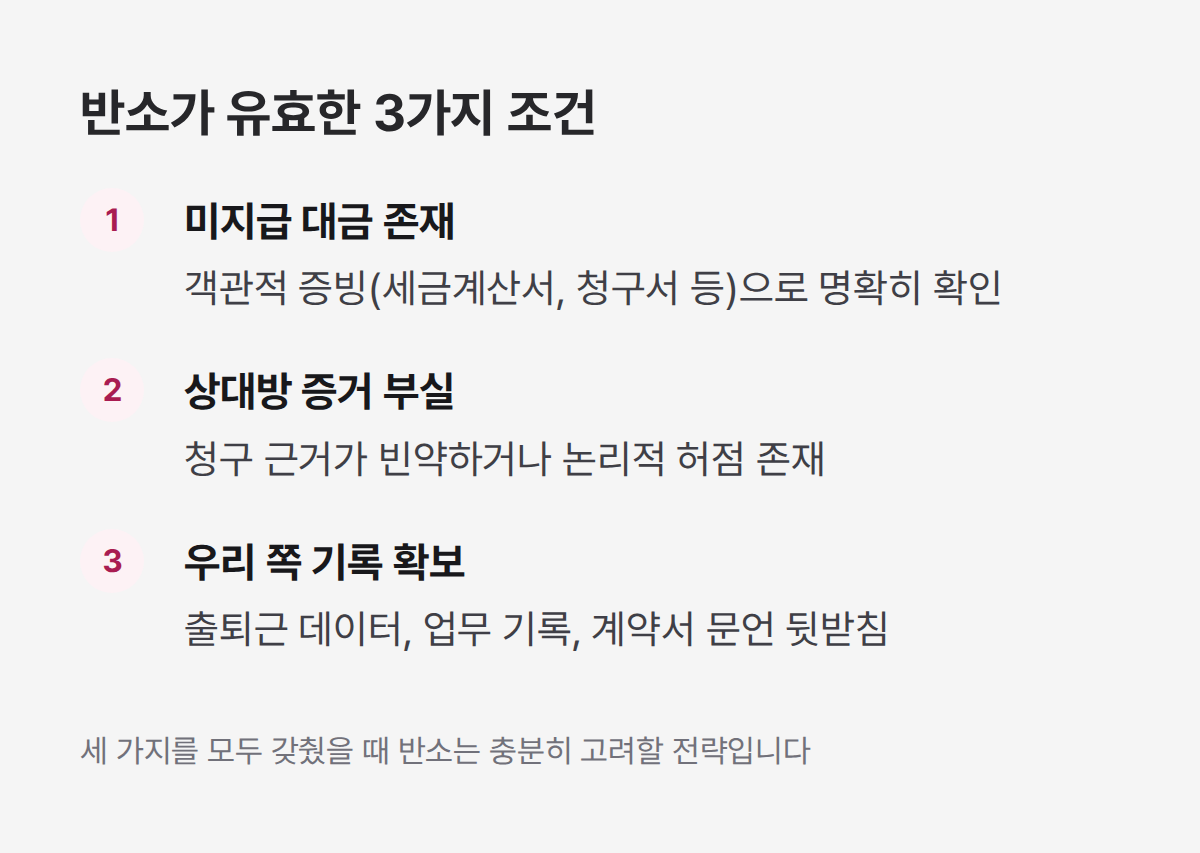 용역비 소송 반소 유효 3가지 조건, 미지급 대금 증거 기록 확보
