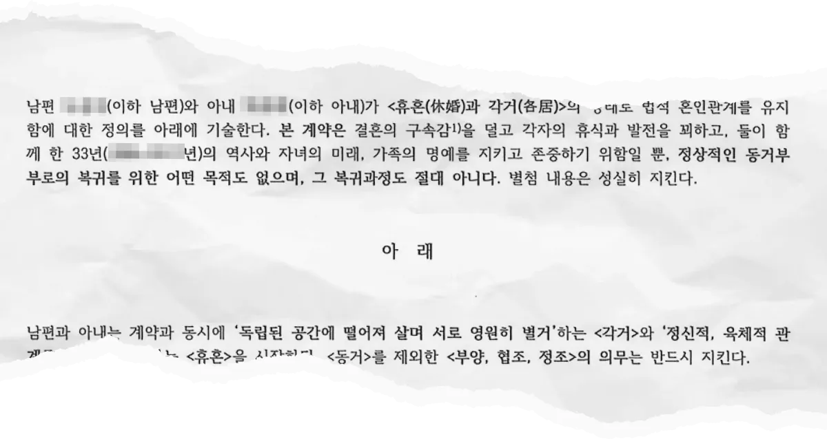 외도와 상간소송 후 부부가 작성한 휴혼계약서 중 일부