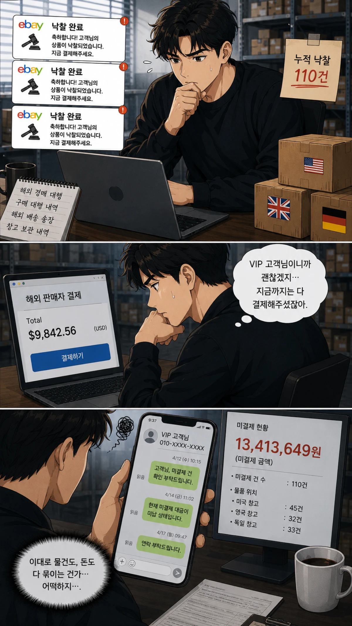 고객의 직구대행 주문은 계속 들어오지만 결제는 되지 않는 상황