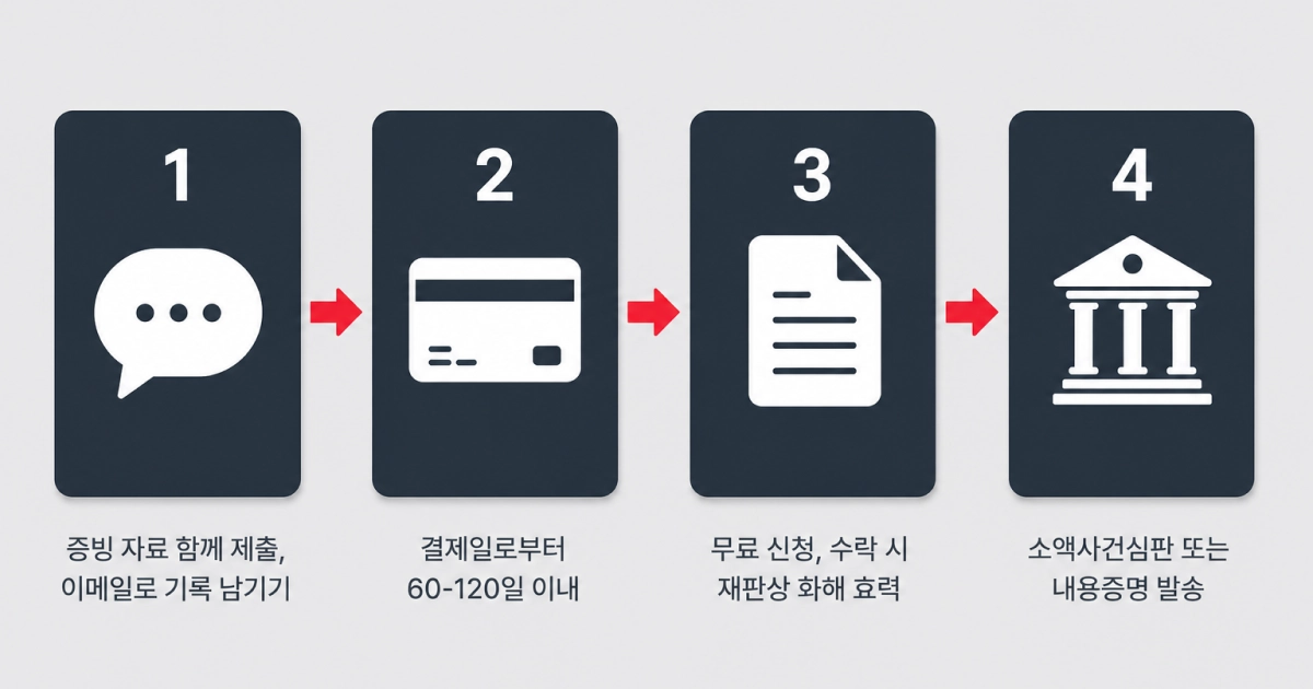 숙소 환불불가 분쟁 대응 4단계 흐름 이미지