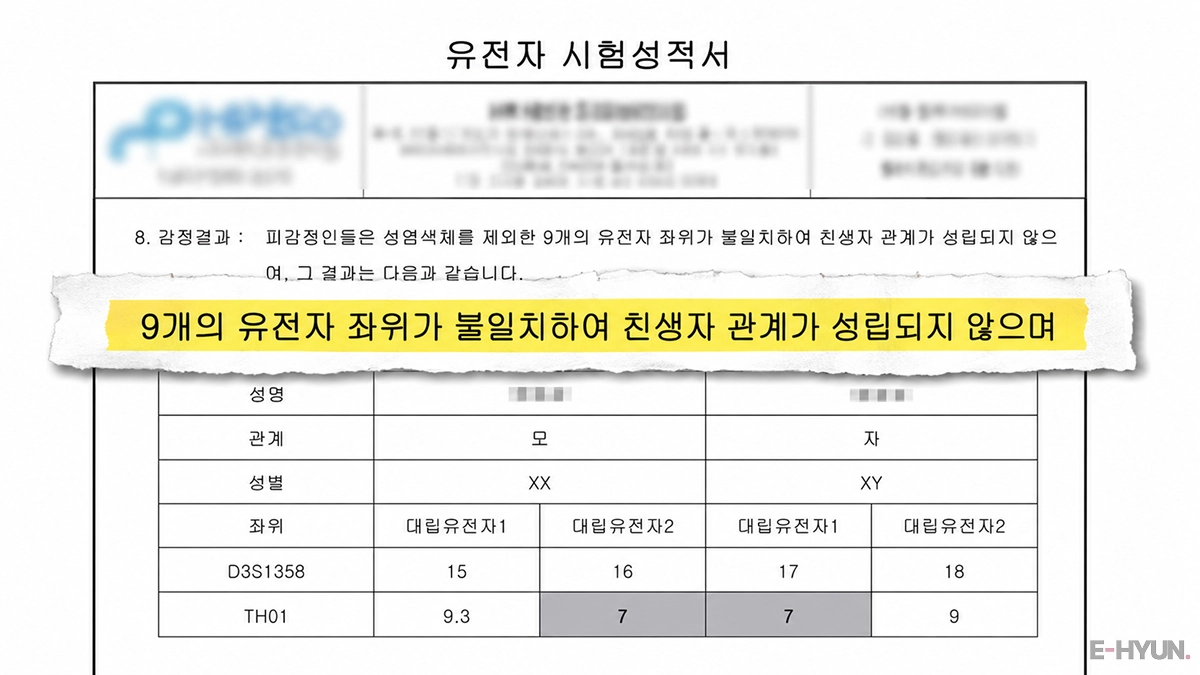 의뢰인의 유전자 시험성적서 일부 발췌