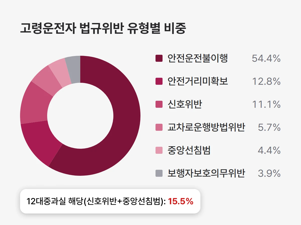 고령운전자 법규의반 유형별 비중 고령운전자 법규의반 유형별 비중